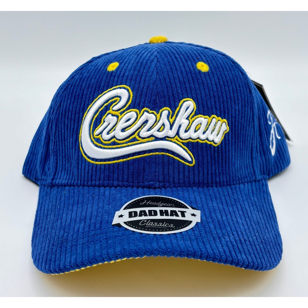 Headgear Classics Crenshaw Corduroy Dad Hat Blue Yellow Script Snapback Cap NEW